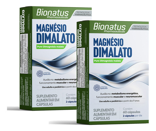 2x Magnesio Dimalato Bionatus 60 Capsulas Sabor Sem sabor