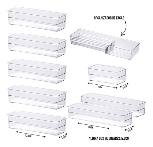 Kit 8 Organizadores Acrílico Cozinha Talheres +porta Facas