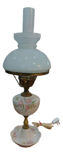 Lámpara De Mesa Antigua De Porcelana Estilo Quinque 