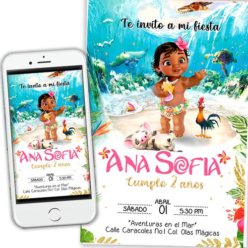 Invitacion Moana Bebé Moana Baby Digital Personalizada