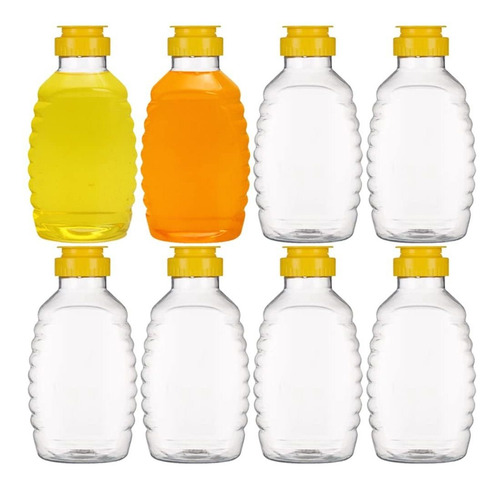 8 Tarro Miel Plastio 16 Onza Botella Plastico Tapa Para