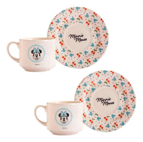 Jogo Com 4 Xícaras Linha Disney Minnie Azul