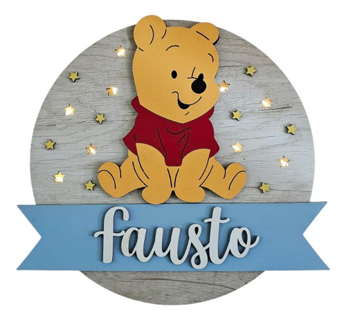 Cartel Clinica Sanatorio Bebe Nacimiento Bienvenida Con Luz Winnie Pooh 2