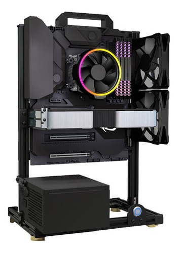Gabinete Itx Matx Atx 38cm Para Gamer Aberto Alumínio Cor Preto