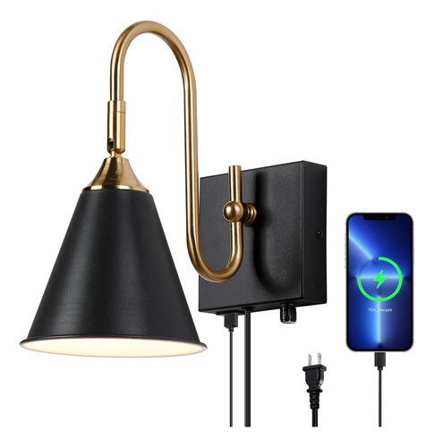 Aplique Enchufable Con Interruptor Regulable Y Puerto Usb, L