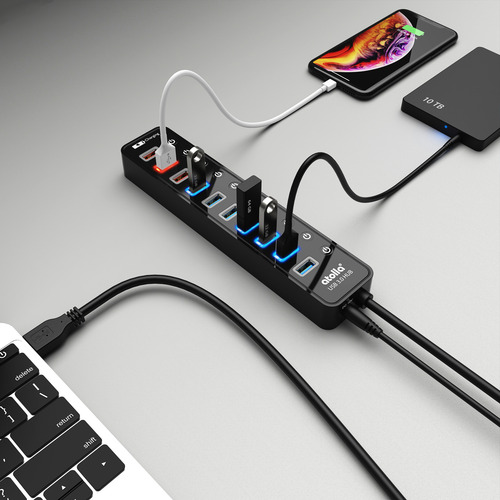 11 Puertos Usb 3.0 Hub Atolla Con 4 Puerto Carga Inteligente