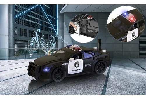 Auto Policia Patrullero Y Ambulancia 20 Cm Con Luz Y Sirena Color Negro Y Blanco Personaje Emergencia