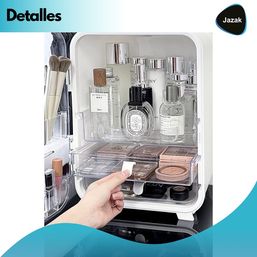 Organizador De Maquillaje Jazak / 3 Cajones / Escritorio / Vanity Box / Make Up / Perfumes / Puerta Con Visor / Acrilico / 3 Cajones / Porta Cosméticos / Skin Care / Acceso Superior / Cremas / Brochas