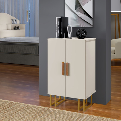 Organizador Multiuso Premio Com 2 Portas Sapateira Armário Cor Off White/dourado