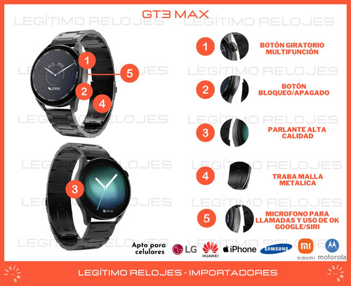Imagen 2 de 10 de Smartwatch Hombre Gt3 Max Reloj Inteligente Elegante Sport