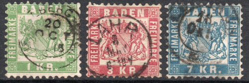 Baden (alemania) Serie X 3 Sellos Escudo De Armas Año 1868 