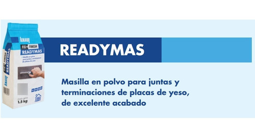 Imagen 4 de 8 de Fix+finish Readymas 1,5kg Knauf Masilla En Polvo
