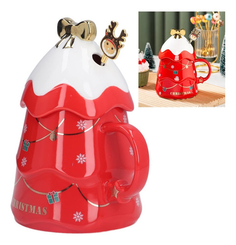 Taza De Cerámica En Forma De Árbol De Navidad Con Tapa