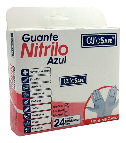 Guantes descartables antideslizantes AlfaSafe Azul talle S de nitrilo x 24 unidades