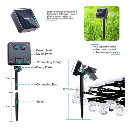F Cadena De Luces Solares, 12m 100 Led A