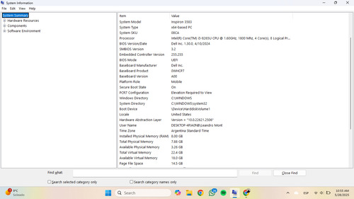 Laptop Dell Inspiron 3583 I5-8265u, 8 Gb Ram, 256 Gb, 15.6 Negro (Usado)