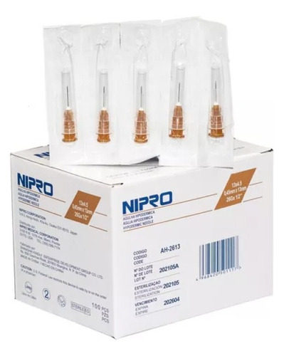 Aguja Hipodermica Nipro 26g X 1/2 Caja 100 Unidades.