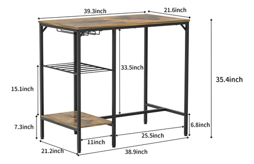 Mesa De Comedor Alta Con Almacenamiento Y 2 Taburetes, 3 Pie