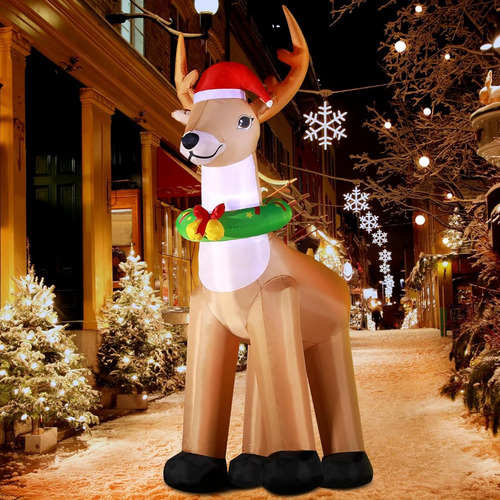 Decoracion Inflable De Reno De Navidad Enorme, Luces Led