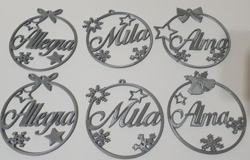 6 Unidades Adorno Navideño Personalizados 3d Negro