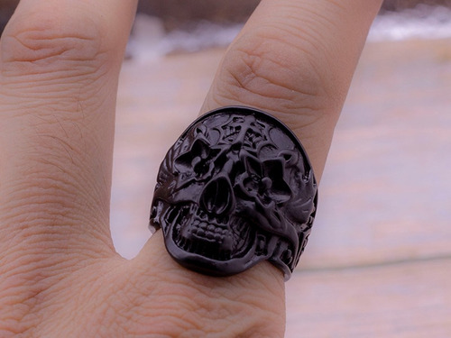 5 Anillos De Calavera Punk Vintage Color Negro Al Azar Model