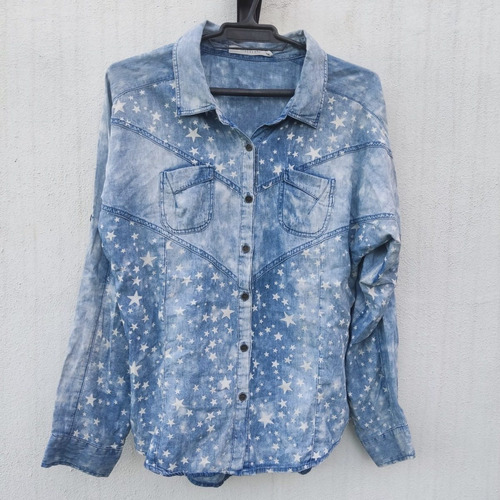 Camisa Diseño Jean Se Levantan Las Mangas Dama Talle S Oport