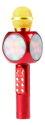 Micrófono Bocina Inalámbrico Bluetooth Con Luz Led Karaoke Color Rojo