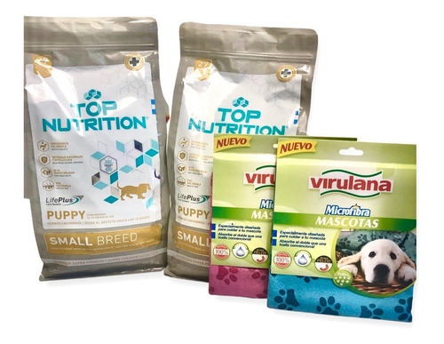 Top Nutrition Perro Cachorro Raza Pequeña 3kg+3kg+2 Paños