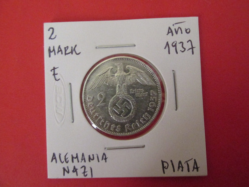 Moneda Alemania Nazi 2 Mark De Plata Tercer Reich 1937 (Usado)