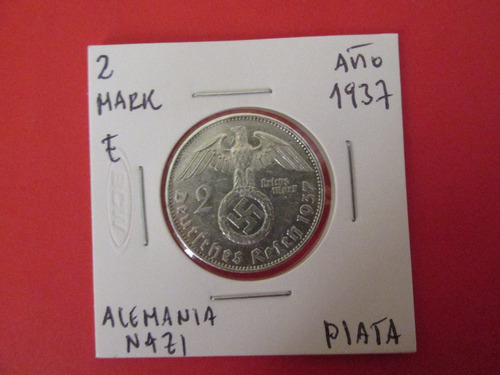 Moneda Alemania Nazi 2 Mark De Plata Tercer Reich 1937