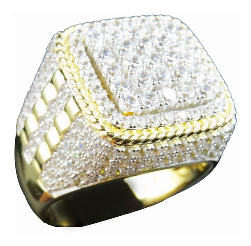 Anillo Dorado Para Hombre Hip Hop Rapper Con Lujo Diamantes