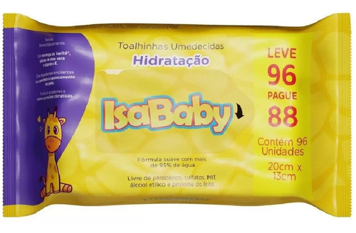 Toalhas Umedecidas Hidratação Isababy 20cm X 13cm 96 Unidade