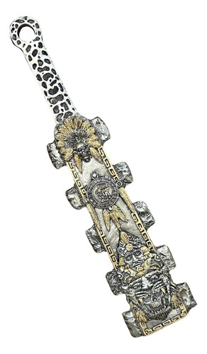Mazo Prehispánico Macahuitl Guerrero Maya Kukulkan 61cm Jart Plateado