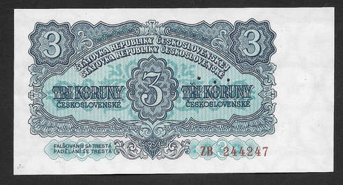 Billete Checoslovaquia, 3 Koruny, 1953, Reemplazo Y Specimen