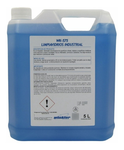 Limpiavidrios Industrial  Bidón 5 Lt 