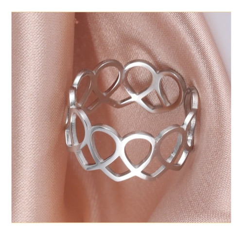 Imagen 9 de 10 de Anillo Ajustable Mujer Corazón Huella Luna Flor Acero Plata
