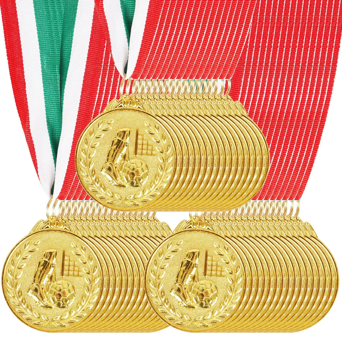 Jitnetiy 48 Piezas Medallas de Fútbol Oro Metalicas para Adolescentes Y Adultos,Medalla de Primer Lugar con Cinta,Ideal para Competiciones, Día del Deporte Escolar,Celebraciones Y 