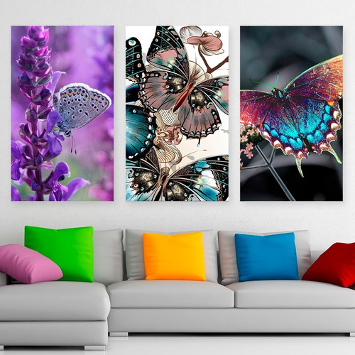 Cuadros Mariposas Flores Hermosas Art Promo X3 De 80x50cm