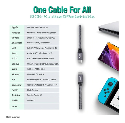 Imagem 3 de 8 de Cabo Thunderbolt 3 Ou 4 Usb-c 20gbps 4k 60hz / Full Hd 165hz