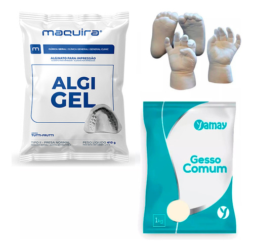 Kit Alginato + Gesso Pedra Para Moldelagem De Pés E Mãos