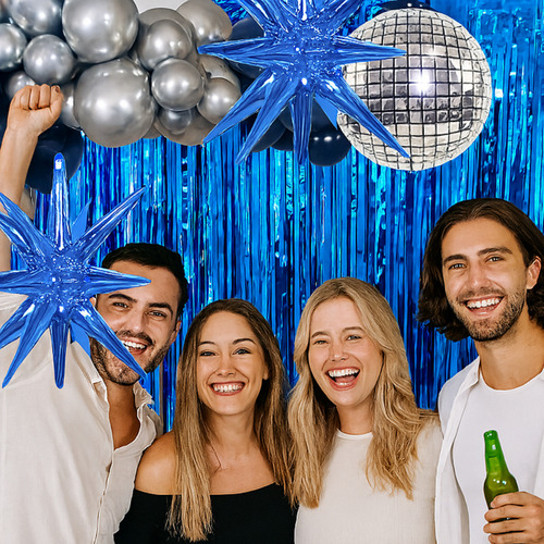 Combo Globos Deco Fiesta Tematica Kit Bola Boliche Azul Y Plata