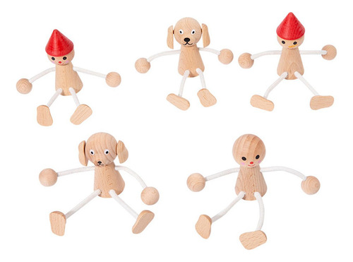 5 Peças Animal Marionete Brinquedo Boneca De Madeira