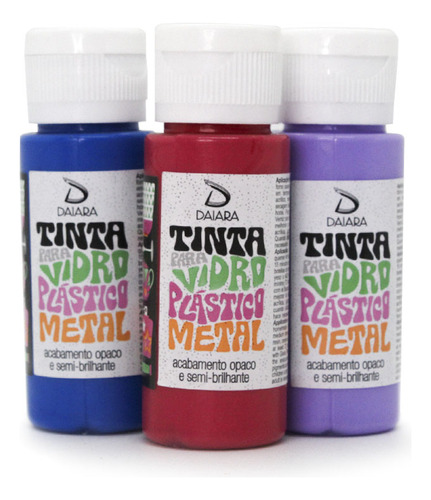 Kit 3x Tinta Vidro Plástico Metal 60ml Daiara Escolha A Cor Cor Sortido