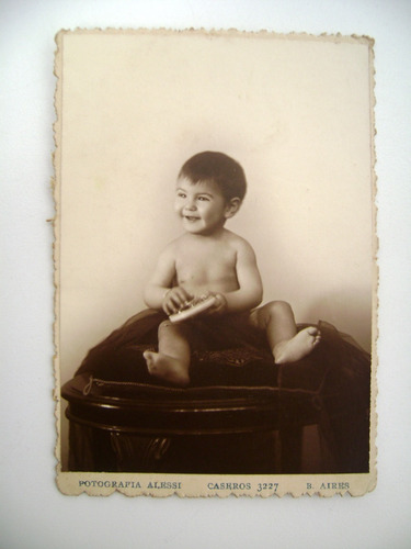 Antigua Foto Niño Bebe Juguete 1940 Alessi Caseros 3227 Boed