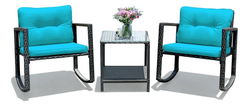 Bhukf 3pcs Patio Rattan Furniture Set Rocking Chairs Cushio.