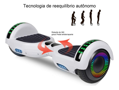 Hoverboard Overboard Skate Elétrico Bluetooth Com Led Branco