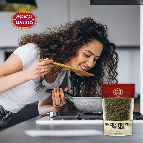 Spicy World Granos De Pimienta Verde Enteros, Bolsa De 4 Onz