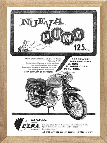 Puma 125 , Moto, Cuadro, Poster, Publicidad     K226