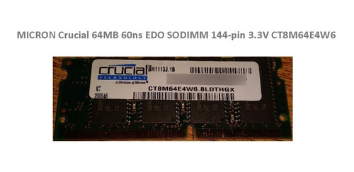 Micron Crucial 64mb 60ns Pc66 Edo Sodimm 144-pin 3.3v Ct8m64