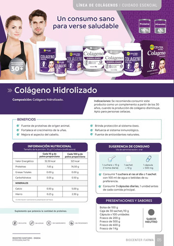 Colageno Hidrolizado Biocenter Natural 100% Puro 1 Kg